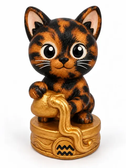 Gatriel Acuario, figura de gato del signo Acuario pintada a mano