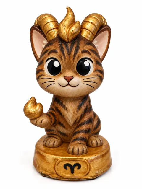 Gatriel Aries, figura de gato del signo Aries pintada a mano