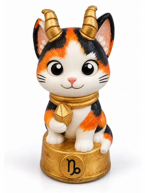 Gatriel Capricornio, figura de gato del signo Capricornio pintada a mano
