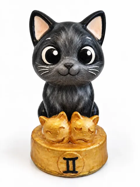 Gatriel Géminis, figura de gato del signo Géminis pintada a mano