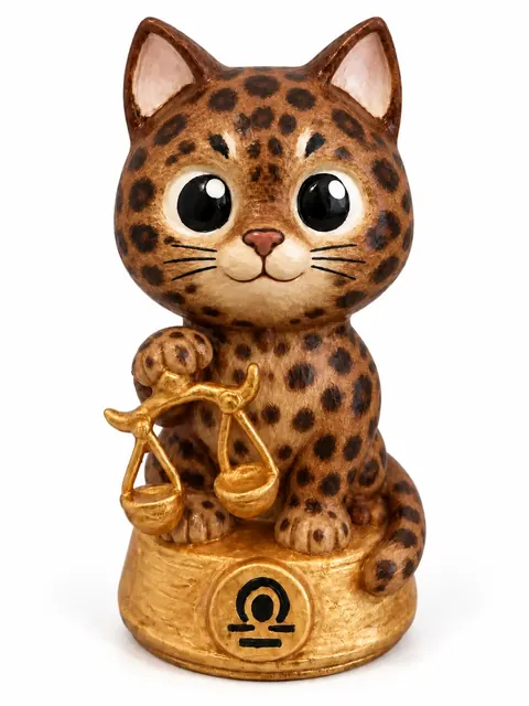 Gatriel Libra, figura de gato del signo Libra pintada a mano