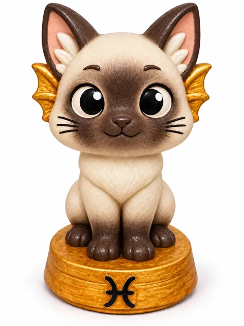 Gatriel Piscis, figura de gato del signo Piscis pintada a mano