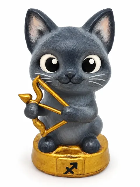 Gatriel Sagitario, figura de gato del signo Sagitario pintada a mano