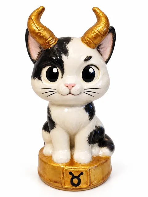 Gatriel Tauro, figura de gato del signo Tauro pintada a mano